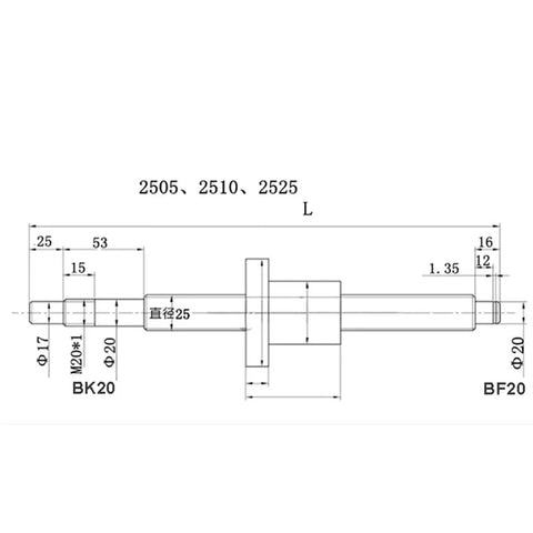 Dead Precise Ball Screw And Linear Guide Combo For Cnc Router Work Packs dimensions diagram for SFU2505 screw.