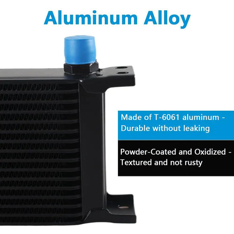 Beefed Up 16 Row AN10 Transmission Oil Cooler Kit with Stacked Plate showing T-6061 aluminum and adapter