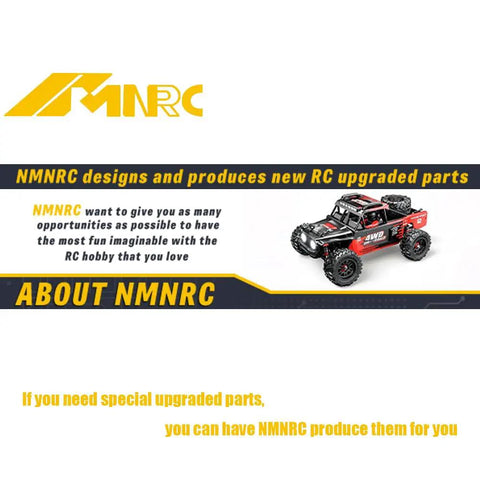 NMNRC banner showcasing RC trucks and upgraded parts with text about NMNRC's dedication to RC hobby innovations.