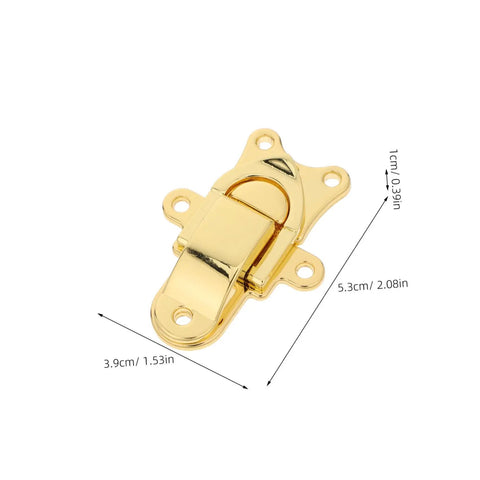 Retro Golden Metal Duckbilled Hasp Lock Toggle Latch Set replaces worn hardware for tool chests, jewelry boxes, dimensions 5.3cm x 3.9cm.