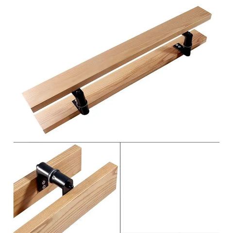 Solid Wood Push Pull Glass Door Handle For Hotels Shops And Homes Ash Wood Door Handle With Anti Corrosion Finish Dope Modern Look Durable Natural Wood Texture Ideal For Commercial And Residential Doors Available In 800mm And 1200mm Lengths, close-up view of ash wood with black mounts