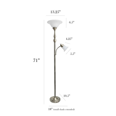 Two Light Mother Daughter Floor Lamp With White Marble Glass Shades In Brushed Nickel Finish, Tall 71 Inch View