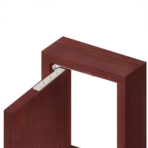 Top Shelf Stainless Steel Hidden Offset Knife Hinges With A Slick 360 Degree Pivot Design For No Hassle Cabinet And Cupboard Door Upgrades In Polished Silver on wooden cabinet.