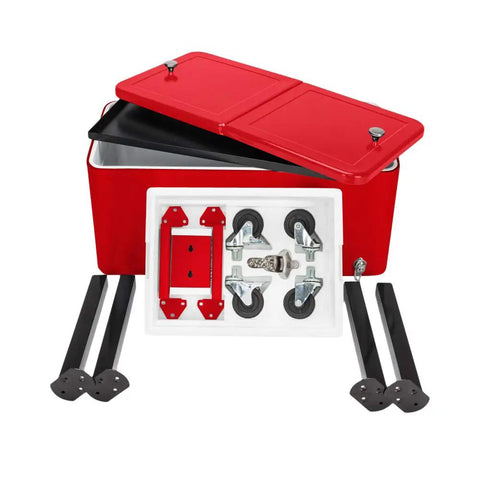 80 Qt Rolling Cooler Ice Chest Cart With Bottle Opener And Bottom Shelf For Backyard Patio Parties Stores 70 Cans Or 50 Bottles Keeps Drinks Cold Up To 48 Hours Portable Red Beverage Chest components disassembled