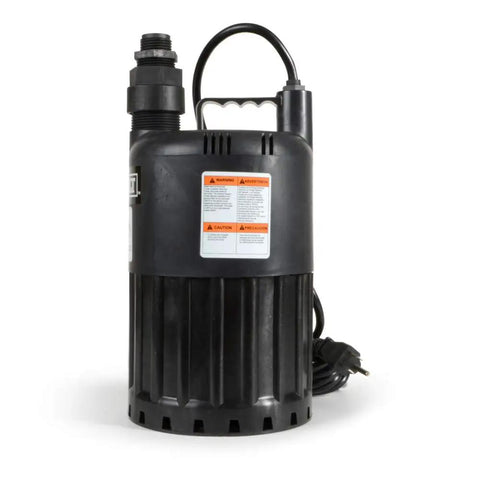 Black Submersible Utility Pump For Home Flooding And Basement Drainage, 115V PSC Motor, Continuous Duty, front view