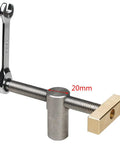 Top Shelf Heavy Duty Brass And Aluminum Workbench Vice For Woodworking Tables Featuring Rust Resistant Stainless Steel Jaws, detailed view with screw size marked.