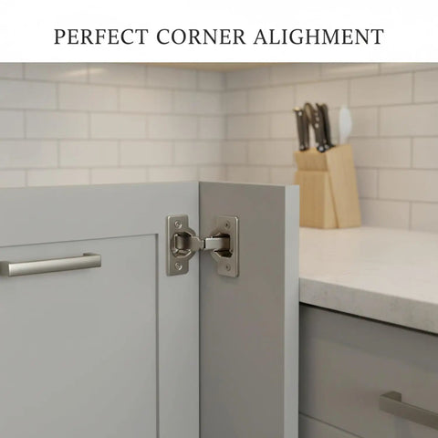 Corner Cabinet Door Hinge for Angled Frames, Built to Handle Tight Angles and Non Standard Angles, Cold Rolled Steel Hardware in kitchen