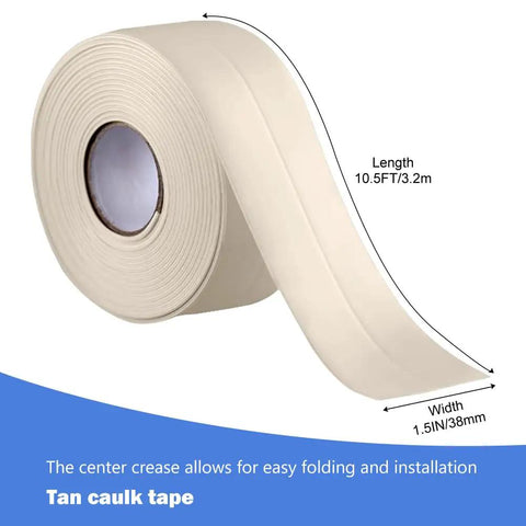 Peel And Stick Caulk Tape For Tub And Shower Waterproof Seal Strip That Saves Renter Friendly Bathroom Upgrades With Durable PVC Molding Trim. Tan vinyl tape, 1.5 inch width, 10.5 ft length.