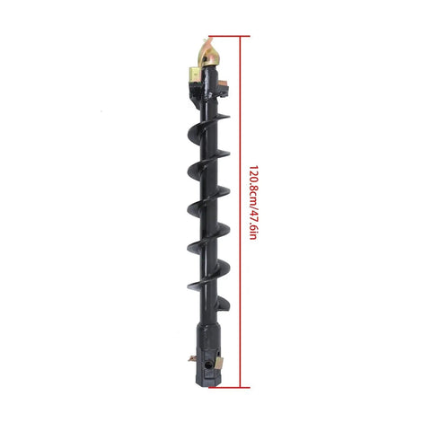 6 Inch Diameter Auger Bit With 48 Inch Length And 2 Inch Hex Collar Skid Steer Mounted Post Hole Digger Attachment shown vertically