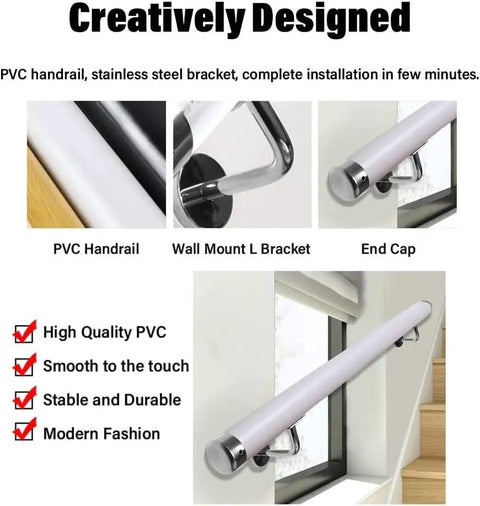 White PVC Deck Railing 13.8 Feet Long Weatherproof Banister Non Slip Balcony Handrail with stainless steel bracket