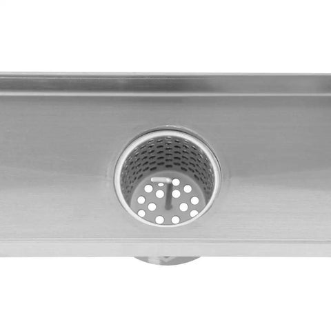 Close-up of 36 Inch Stainless Steel Linear Shower Drain With Square Grate, showing corrosion resistant 304 grade construction.