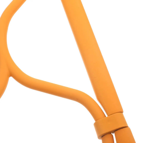 Close-up of the bright orange frame of the Foldable Scarf Organizer Rack With 18 Slots For Closet Storage And Necktie Display.