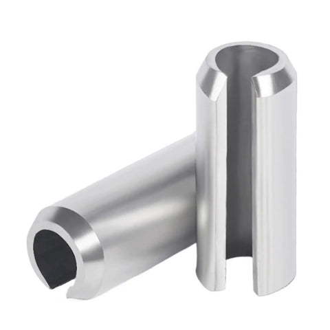 304 Stainless Steel Slotted Spring Pins With Spring Loaded Cylindrical Split Pin Design M1 5 Dowel, close-up view