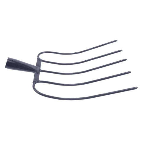 Heavy Duty Five Point Manure Fork For Garden And Farm Cleanup Handheld Tool with durable tines for rural yard use.