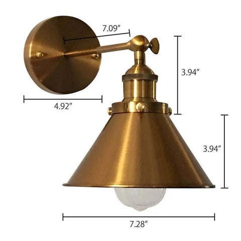 Two Pack Brass Finish Retro Industrial Wall Sconces With Cone Shade Adjustable 1 Light Wall Lamp 7.2 Inch Ideal For Bedroom Living Room Kitchen Dining Cafe Or Bar