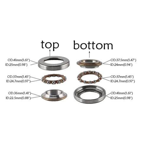 Kickstart Your Ride With Built Tough Steering Head Stem Bearing Ring Kit For CRF 50cc 90cc 125cc 250cc Dirt Sleds Atvs Quads Buggies Premium Steel Parts Set showing top and bottom bearings with dimensions.
