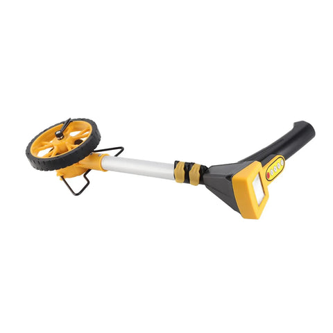 Distance Measuring Walking Wheel Digital Counting Device Foldable for with yellow wheel and digital display.