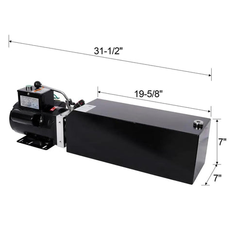 Heavy Duty Hydraulic Power Unit Pump 3200 Psi 1100W Motor With 6 Quart Reservoir shown with dimensions, ideal for automotive use.