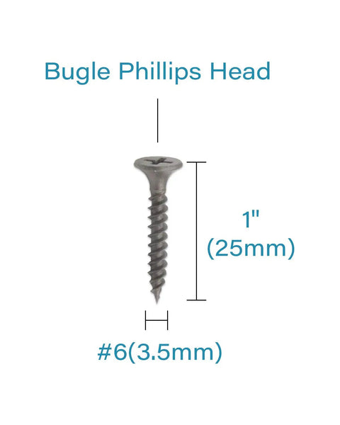 Stock Up On These 200 Count Heavy Hitter Size 6 Carbon Steel Drywall Screws For All Your DIY Hustles with bugle Phillips head.