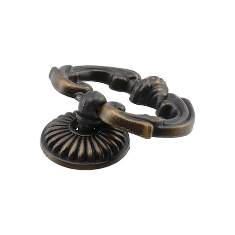 Killer Vintage Antique Bronze Cabinet Pulls Single Hole Ring Handles Top Tier Furniture Hardware Double Pack shown from side angle.