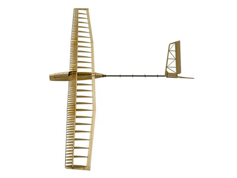 Side view of Uzi Glider RC Plane Kit 1.4M Laser Cut Balsa Wood Sailplane with carbon tail and structural frame.