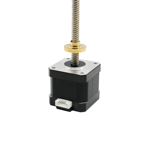 NEMA 17 stepper motor with lead screw for 3D printers and CNC machines, featuring brass nut and plug-and-play connection.