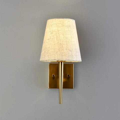 Mid Century Modern Plug In Wall Sconce Set With Beige Fabric Shade Antique Gold Finish 1 Light Indoor Wall Lamp