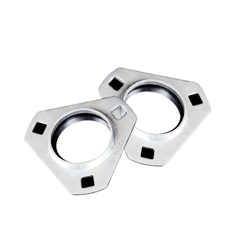 Heavy Duty Plummer Block Bearing Housing With Triangular Steel Plate For Spherical Outer Seats No Hassle Install And Built Tough Performance Two Pack showing shiny steel mounts.