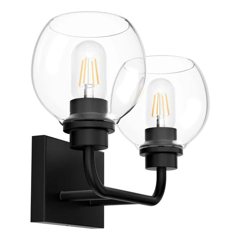 Industrial Style Bathroom Vanity Lighting Fixtures Four Light Matte Black Finish With Clear Globe Glass Farmhouse Bath Light