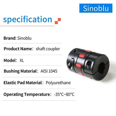 Beefy Heavy Duty Jaw Type Shaft Coupling XL2 With Elastomeric Spider 12 To 22mm Bore AISI 1045 Steel Flex Coupler specs