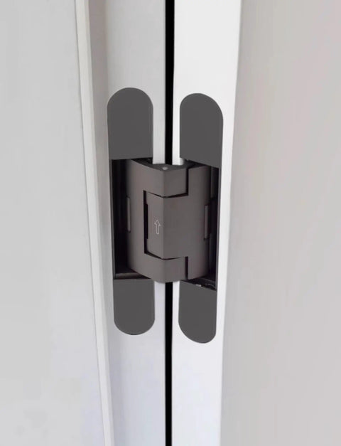 Rock Solid Hydraulic Invisible Door Hinges With Silent Close Mechanism Smooth Riding Zinc Alloy Cabinet Fittings No Sweat Installation Black Pair Heavy Duty Grade installed in cabinet.