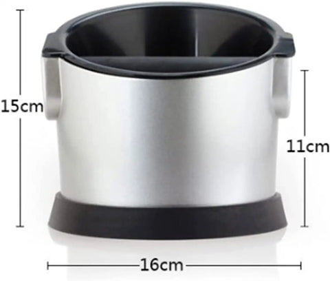 Top Shelf Coffee Knock Box With Shock Absorbing Base And Detachable Snag Free Knocker Bar 700Ml, silver 15cm height, 16cm diameter