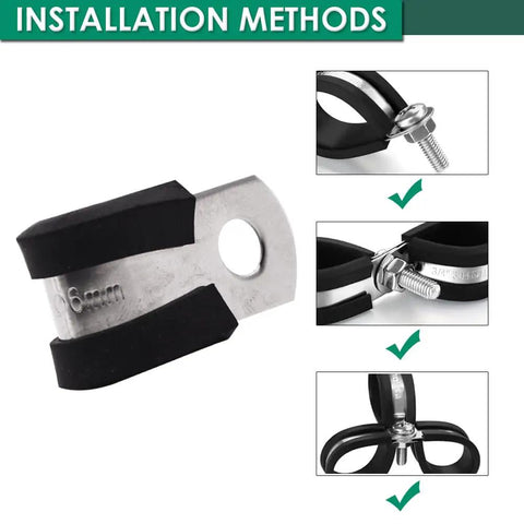 Dang Solid 1/4 Inch 304 Stainless Steel Cable Clamps 100 Pack Heavy Duty with rubber cushion for easy installation methods.