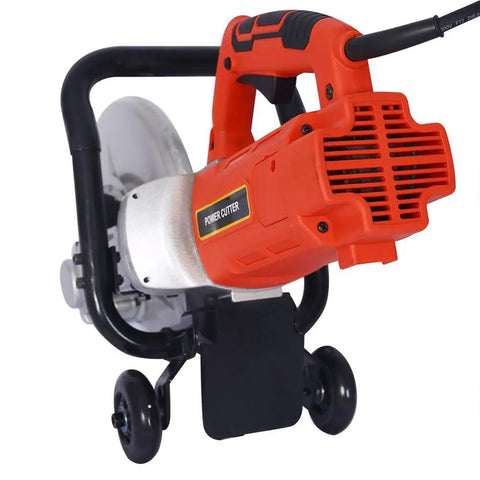 Badass 14 Inch Electric Concrete Saw With 3000W Motor And Wet Cut Water Feed Setup Rips Right Through Brick Stone And Tile Like Hot Butter side view with blade exposed