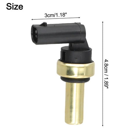 Engine Coolant Temperature Sensor 12641073 For Buick Encore Chevrolet, black and gold under hood component, size dimensions shown.