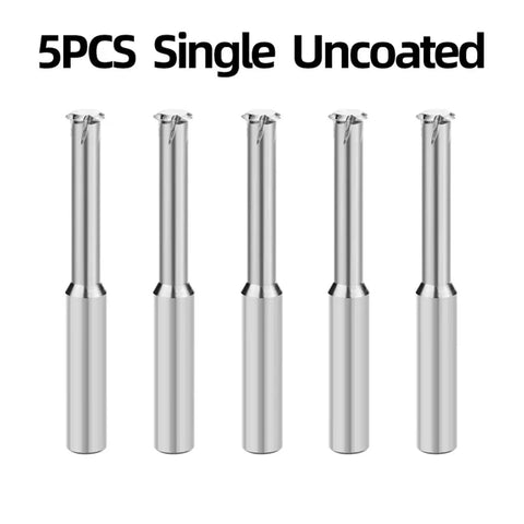 Threaded Aluminum End Mills Set 5 Pcs With Carbide Tips Single Tooth CNC Milling Cutter For Aluminum Threading And Quick Clean Cuts