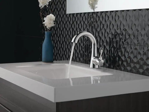 Chrome One-Hole Bathroom Faucet With Push-Pop Drain for Vanity Sinks, Fits 1 or 3-Hole Installations, Deck Plate Included in modern setup
