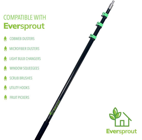 Smooth Telescoping Aluminum Extension Pole With Heavy Duty Utility Hook For Hanging Christmas Lights Bird Feeders And Tackling High Spots Without Breaking A Sweat Or Risking Ladder Falls, 1.5 to 3.5 ft with green adjustment grips.