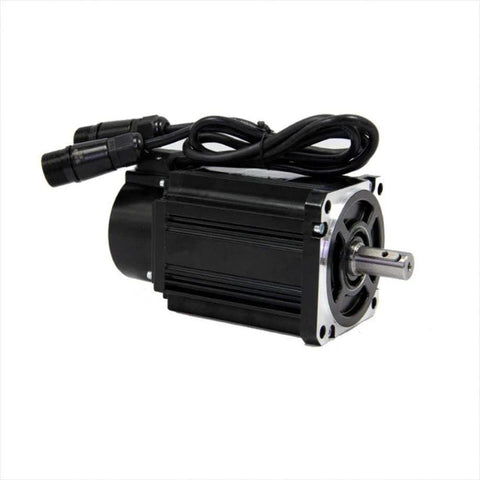 Servo Motor With Encoder For High Resolution And Precise Control, black, ribbed, with wiring and metallic shaft, front angle view