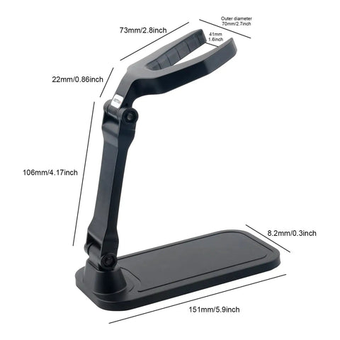 Universal Barcode Scanner Stand with adjustable angle and height, foldable hands-free holder for point of sale and warehouse.