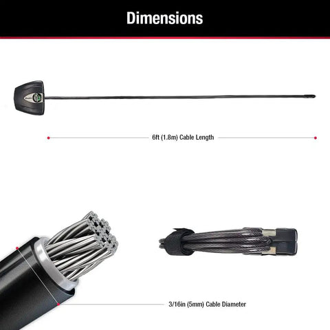 Black Python Bike Lock With Key, Adjustable Cable Lock With Weather Resistant Vinyl Coating dimensions diagram
