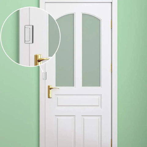 White door with Front Door Security Reinforcement Lock With 800 Lbs Strength Kid Safe Tamper Resistant Inside Flip Lock High Deadbolt Easy Install