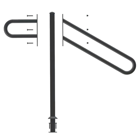 Tough As Nails Outdoor Single Post Wrought Iron Stair Rail For 1 To 3 Steps, side view of metal handrail with installation parts
