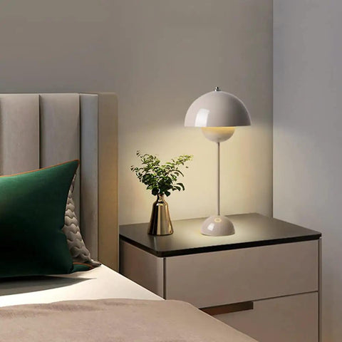 LED Table Lamp With Plug In Cord Minimalist Wrought Iron Hemisphere Desk Light For Bedroom Nordic Macaron Grey Dome Shade Nightstand Lamp