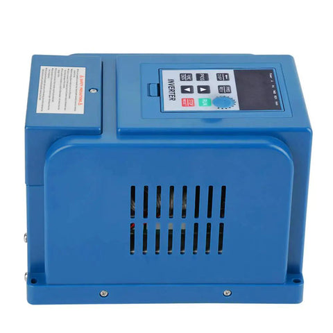 Heavy Duty 4KW 380V 12A Variable Frequency Drive Inverter VFD Speed Controller For 3 Phase Motors With Wide Speed Range, Anti Trip Protection, Reliable Performance, Industrial Grade Motor Controller blue metal enclosure with keypad and vents