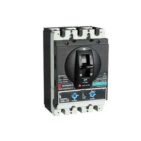 Pro Grade Plug In Molded Case Circuit Breaker Featuring Magnetic Fast Acting Safety Cutoff And Rugged Plastic Build For Heavy Duty Electrical Work That Is Straight Up Rock Solid, side view with on/off switch.