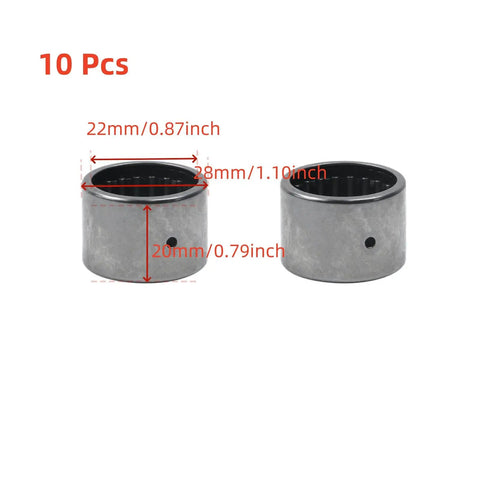 10 Pcs Full Complement Drawn Cup Needle Roller Bearing Set 22mm ID 28mm OD 20mm Height Pre Greased shown with measurements