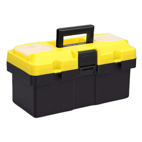 Rugged 13 Inch Plastic Tool Box With Secure Locking Latch And Removable Tray For Home Garage Or Truck Storage Padlock Ready Security