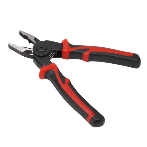 5 In 1 Interchangeable Pliers Kit With Replaceable Heads For Cutting Stripping Crimping And Wire Work, red and black handles, on white background