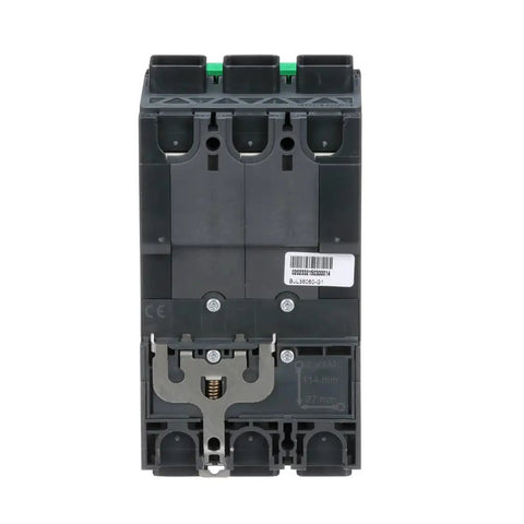 Built Tough 60 Amp Three Pole Circuit Breaker With Thermal Magnetic Trip Unit and Din Rail or Back Pan Mount, back view.
